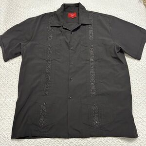 Maximos USA Yucatán Guayabera Black Short Sleeve Button Down Men’s Size Large